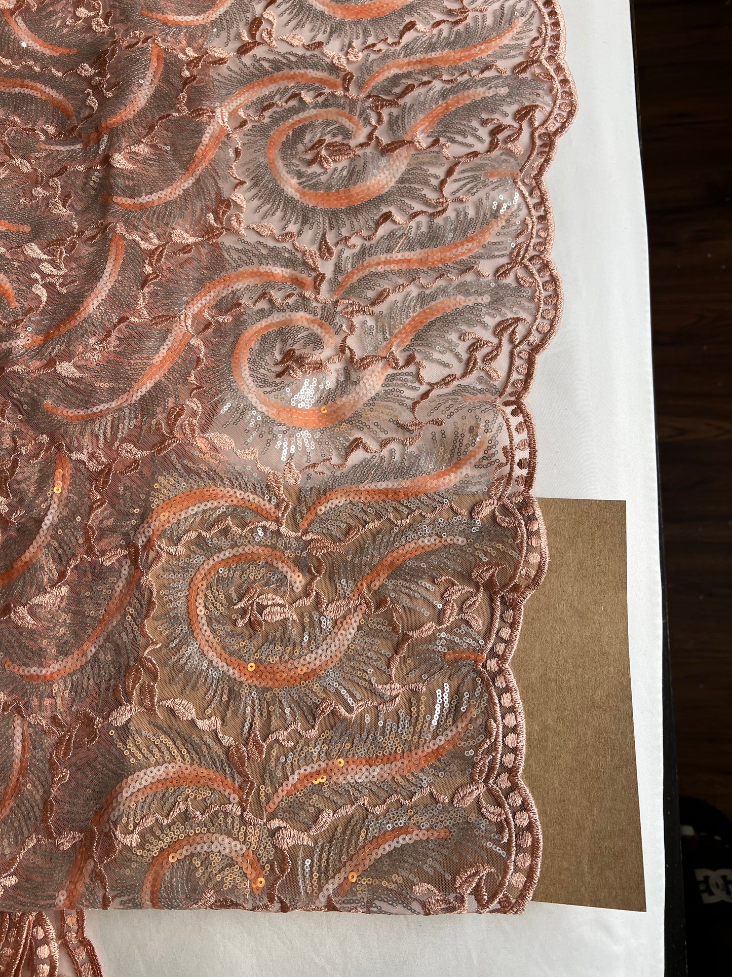 Peach Sequins Lace Fabric