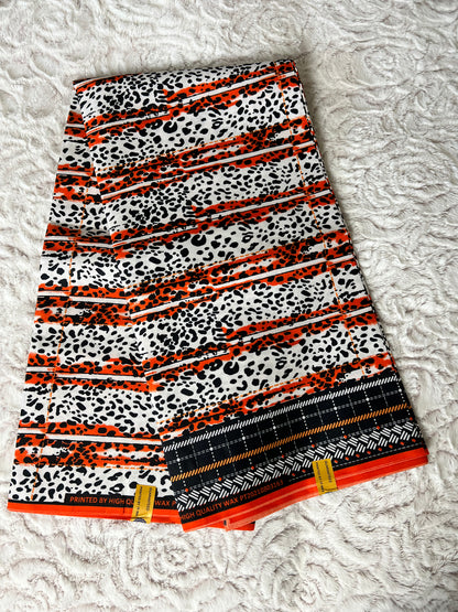 Orange & White Cheetah Print Ankara