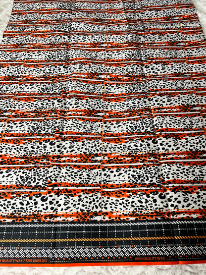 Orange & White Cheetah Print Ankara